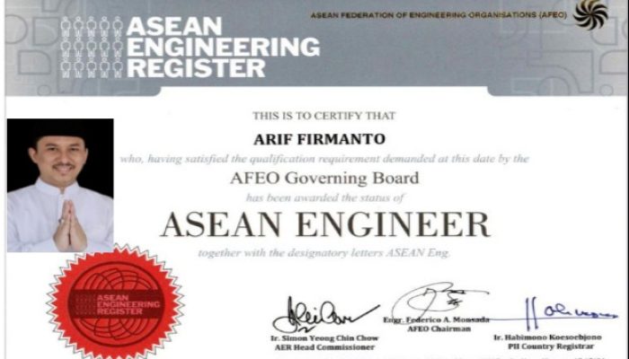 Resmi Dikukuhkan Asean Engineer, Arif Firmanto Harumkan Nama Sumenep di Kancah Internasional